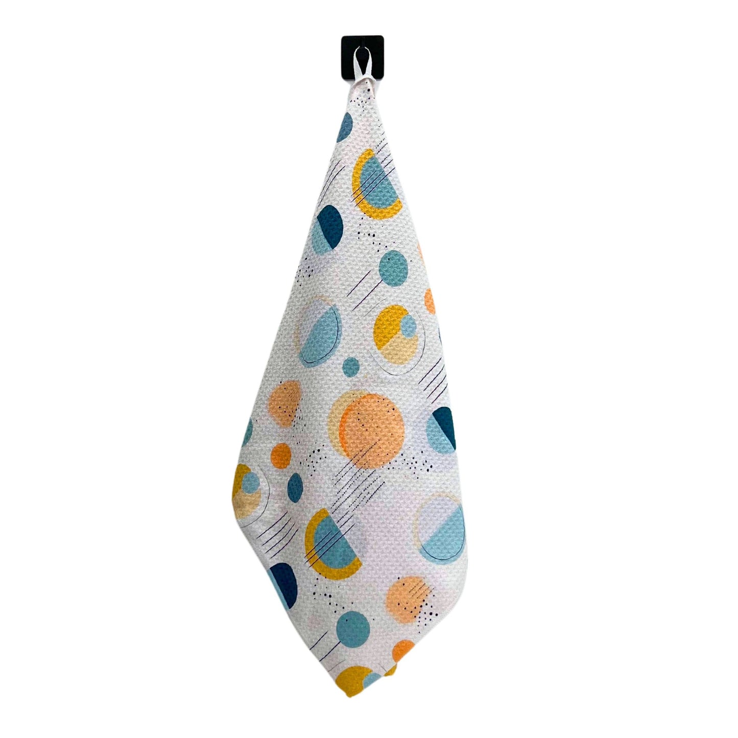 Retro Patterned Waffle Kitchen Towel With Hanging Loop