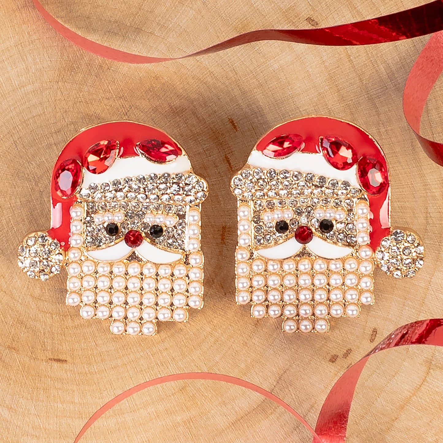Crystals and Pearls Santa Claus Earrings
