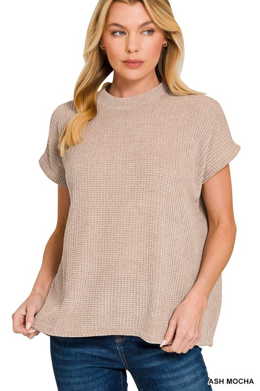 Sally Chenille Waffle Knit Cap Sleeve Top