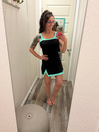 Hit The Pool Skirted Swimsuit- Black/Aqua