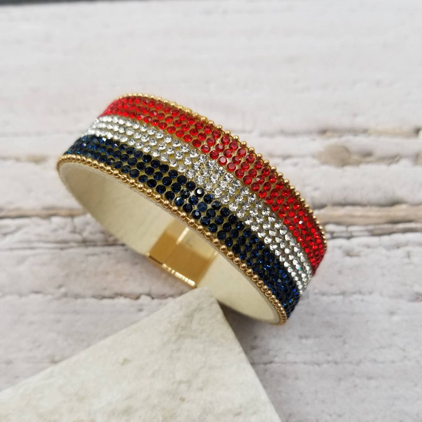 July 4th National Flag Diamond Leather Magnetic Bracelet