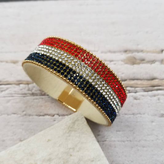 July 4th National Flag Diamond Leather Magnetic Bracelet