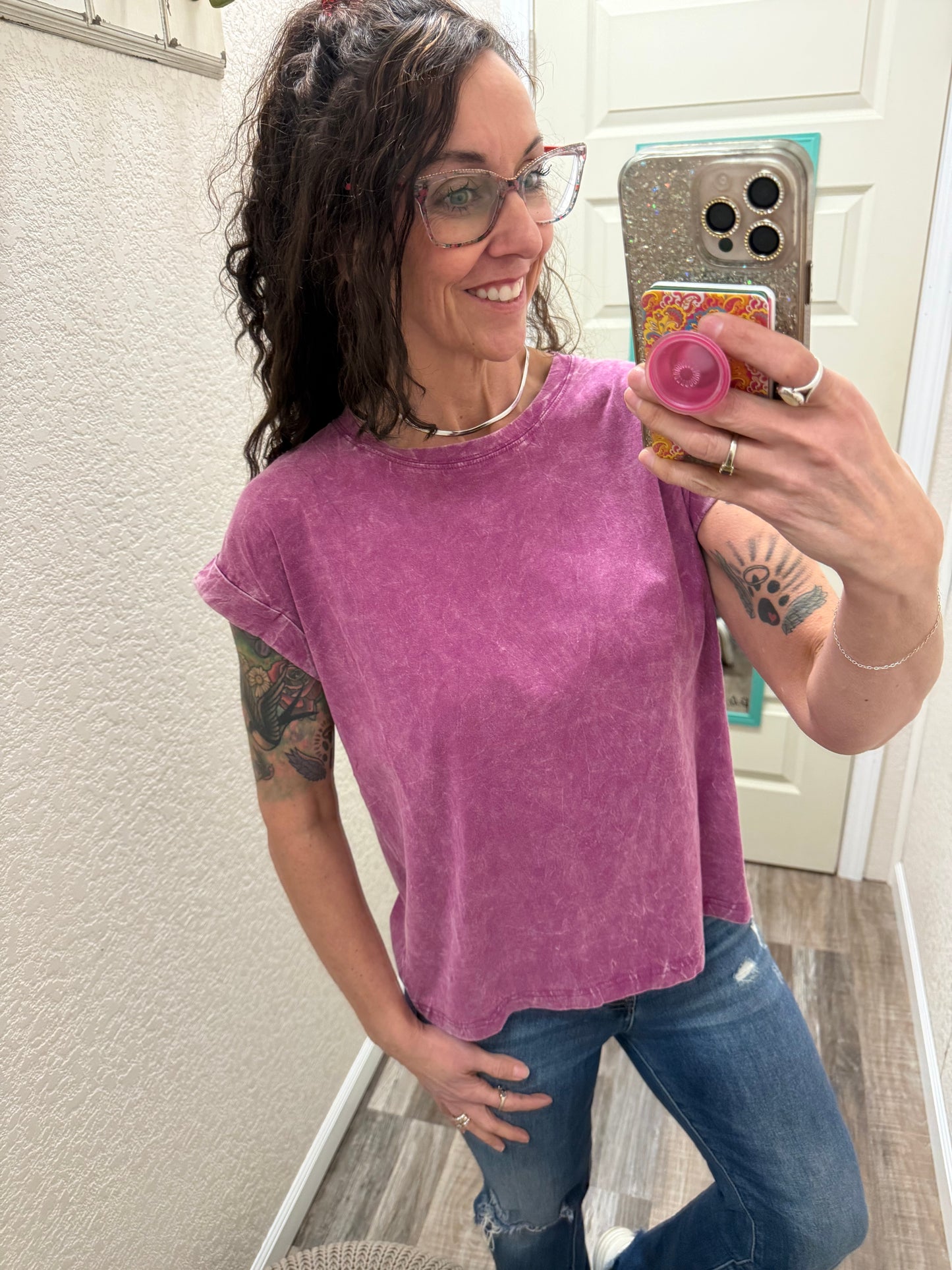 Harper Acid Wash Cuffed Tee