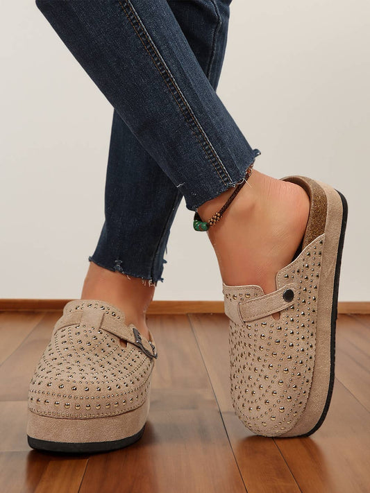 Chestnut Rivet Buckle Closed Toe Platform Shoes Size 8.5 eur 40