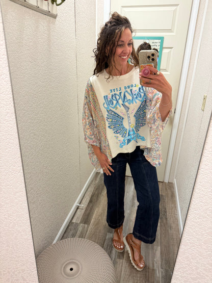 Rock N Roll  Graphic Boho Sheer Kaftan Top