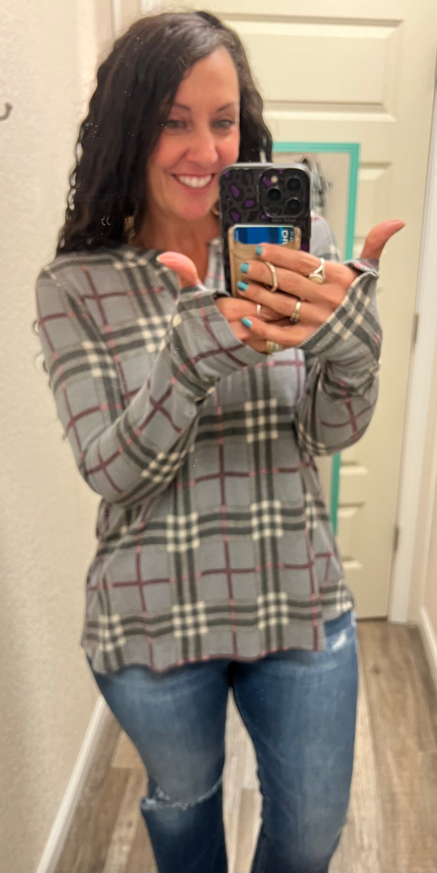 Lizzy - Dusty Blue Plaid - Long sleeve top