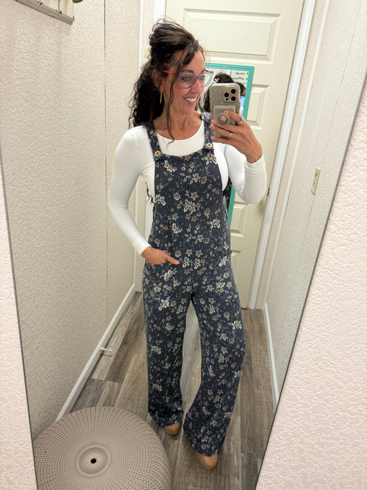 Fate Floral Ribbed Overalls