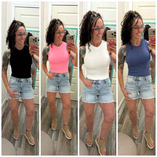 Timeless High Neck Built In Bra Crop Tank