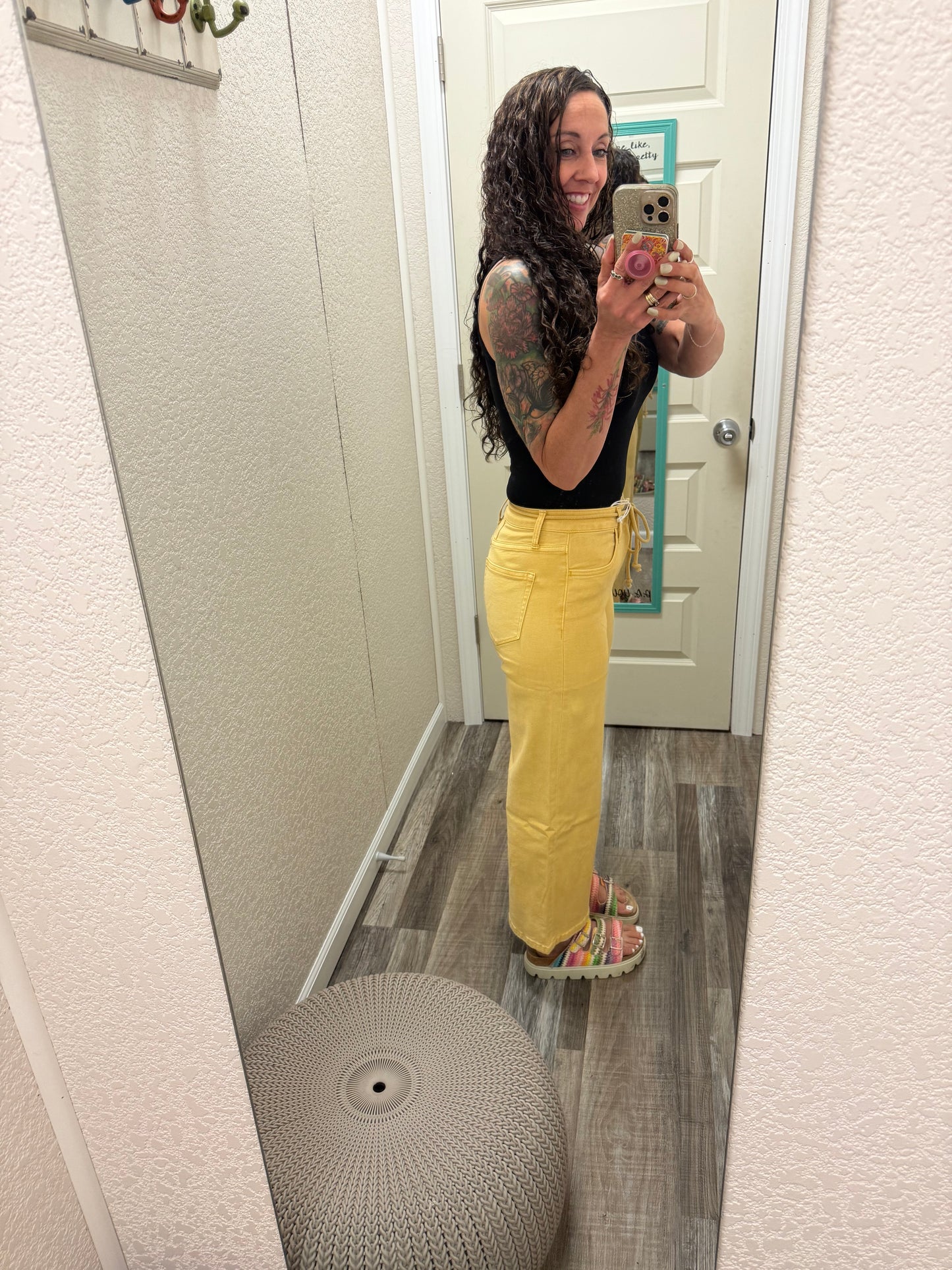 Sunshine High Rise Drawstring Color Crop Wide Leg Jeans