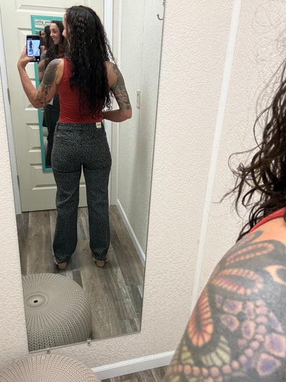 Platinum Dark Leopard Frayed bottom Jeans