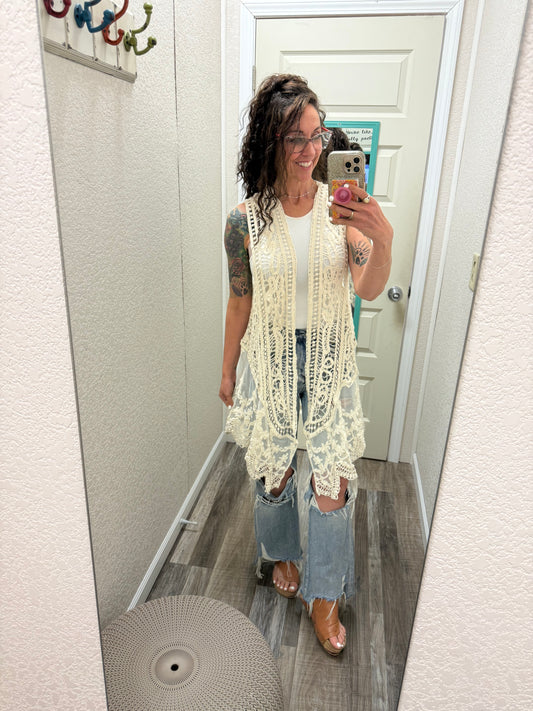Veronica Open-Front Crochet Lace Vest