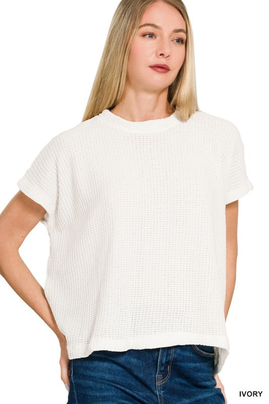 Sally Chenille Waffle Knit Cap Sleeve Top