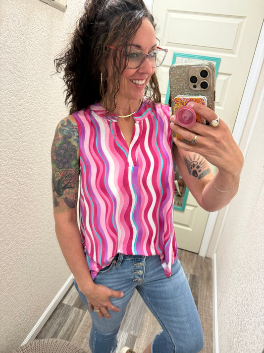 Pink Wavy Stripes Lizzy Tank