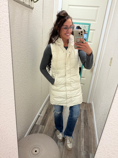 Vivi Ivory Long Puffer Vest