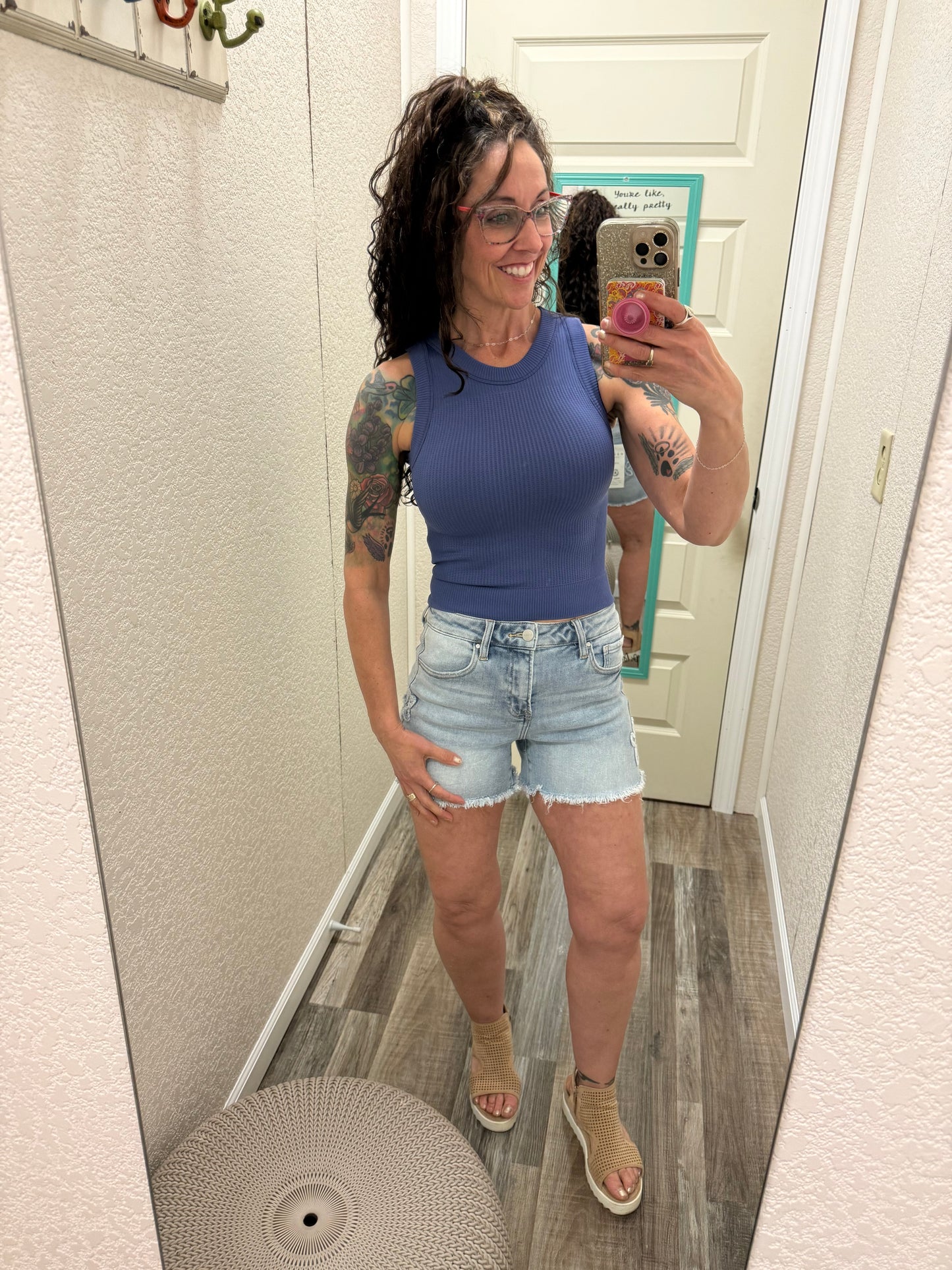 Snatched High Neck Built In Bra Crop Tank