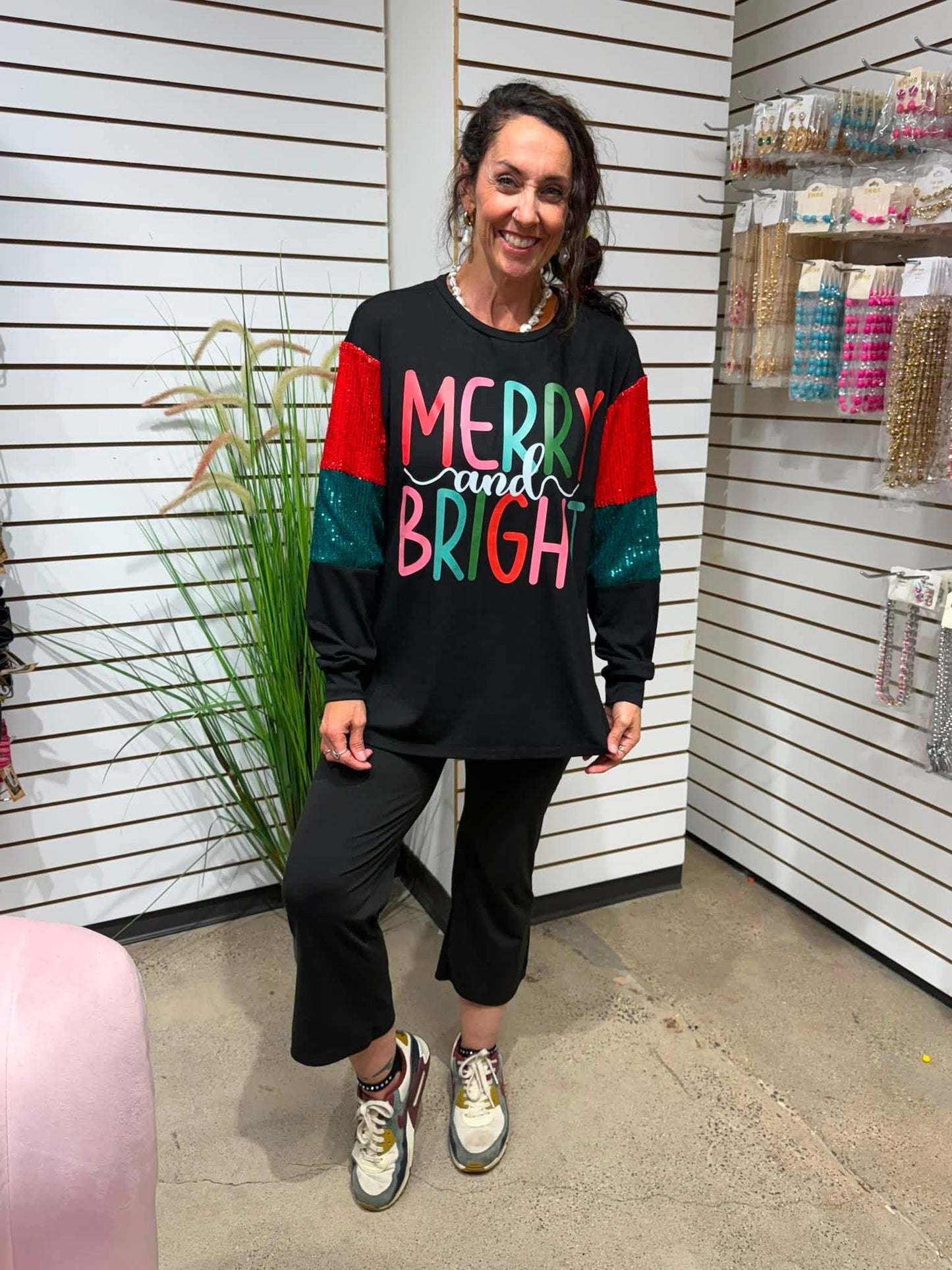 Merry and Bright Sequin Sleeve Top