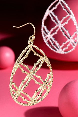 Gold Diacut Filigree Teardrop Dangle Earrings