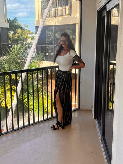 Key Largo Black High Waisted SLIT FRONT WIDE LEG PANTS: BLACK