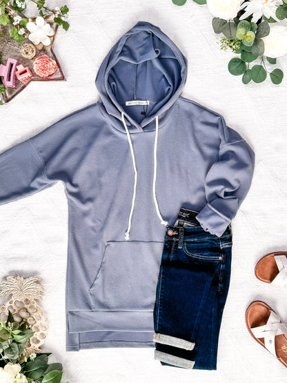 IN STOCK Kacey Ribbed Hoodie - Dusty Blue