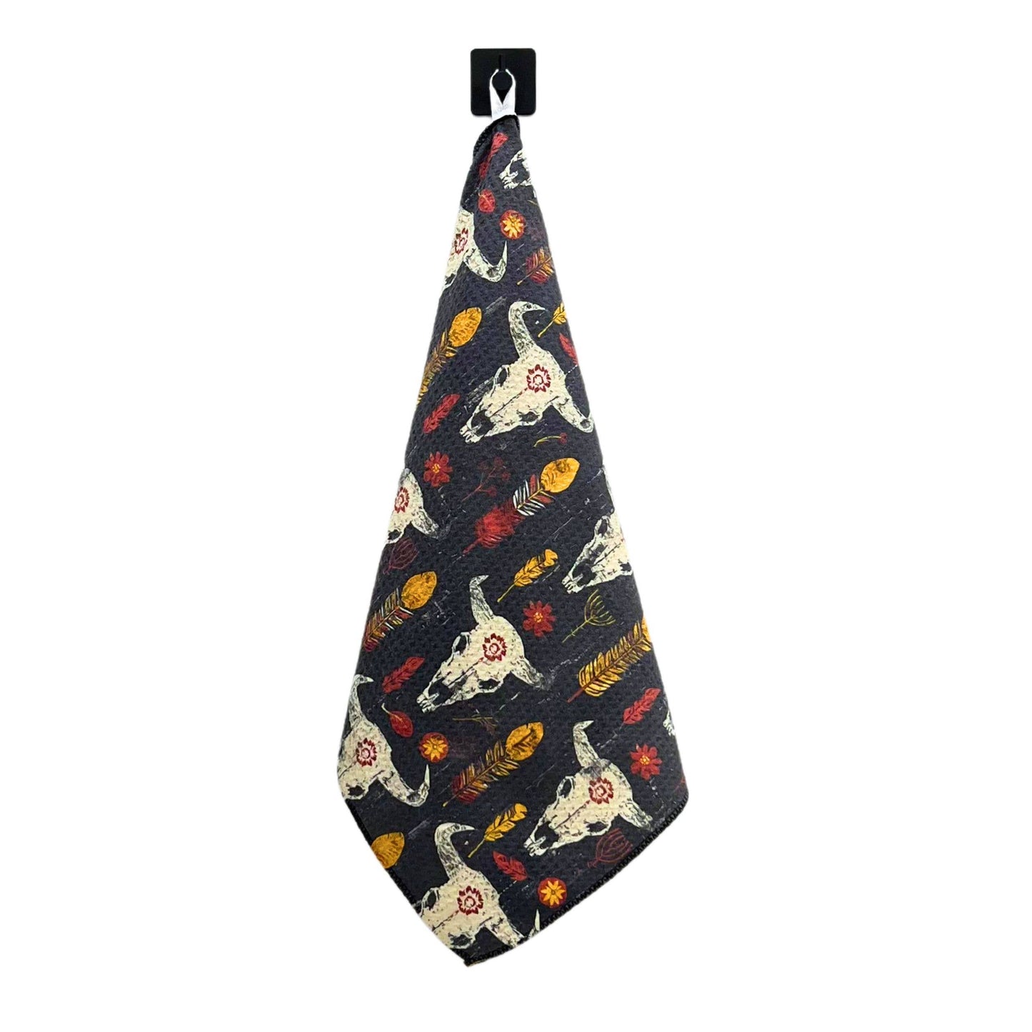 Western Painted Bison Skull Waffle Dish Towels - Home Decor