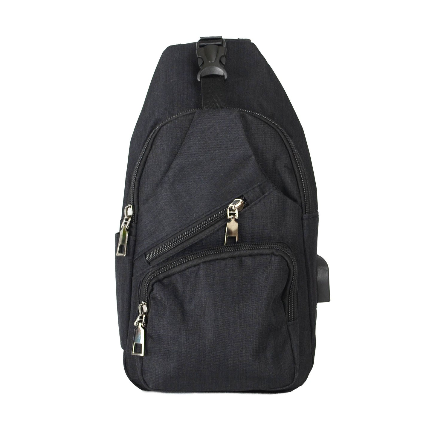 Black Anti-theft Sling Daypack With USB Charging Port