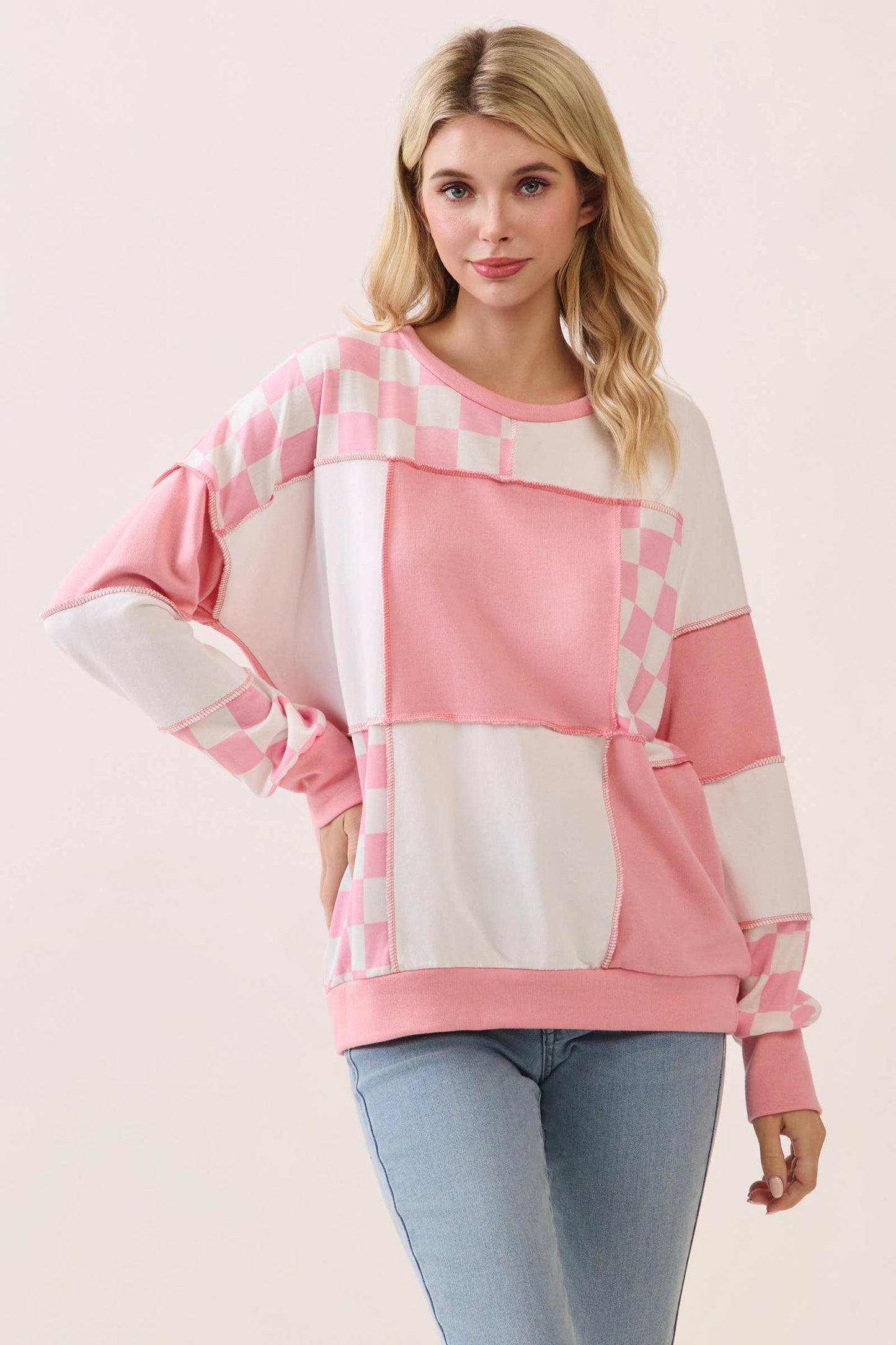 CheckMate Print Patchwork pullover top