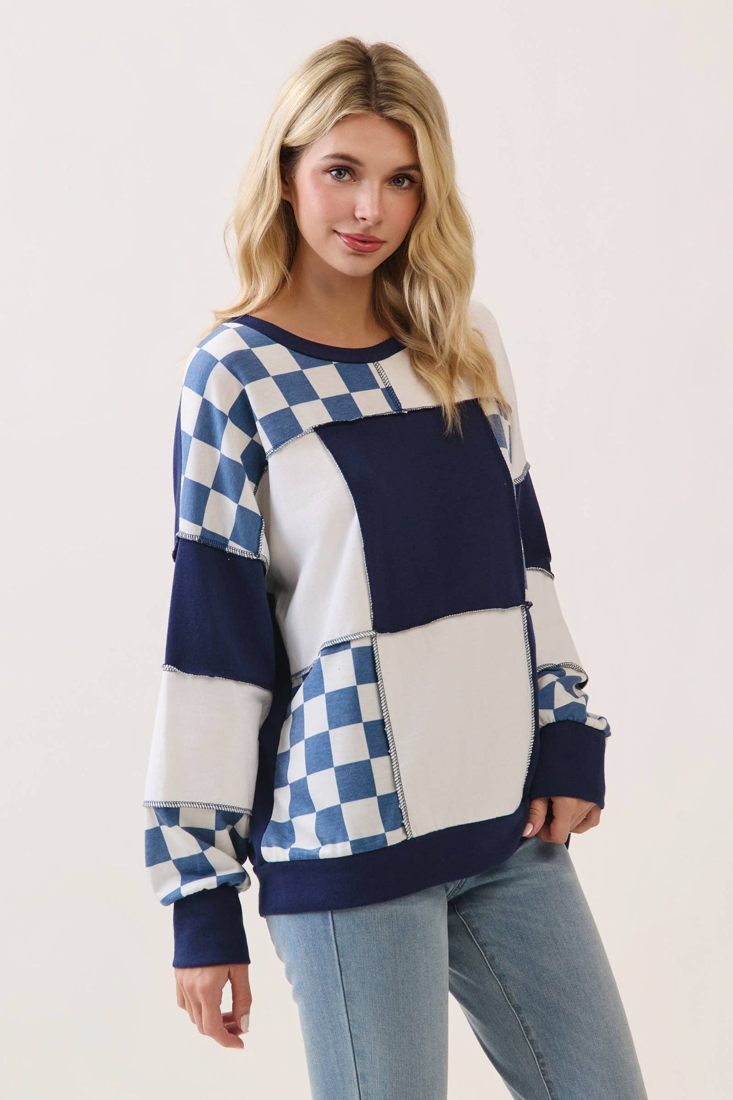 CheckMate Print Patchwork pullover top