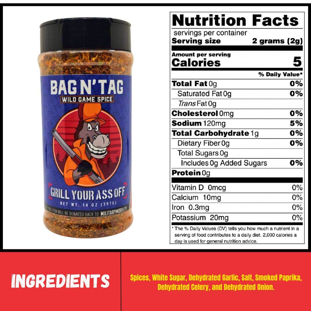 Bag N' Tag Wild Game Seasoning – Bold & Smoky Grill Blend : 10oz Bottle