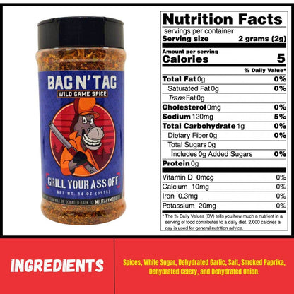 Bag N' Tag Wild Game Seasoning – Bold & Smoky Grill Blend : 10oz Bottle
