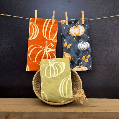 Black Plaid & Pumpkins Halloween Waffle Towels - Fall Decor