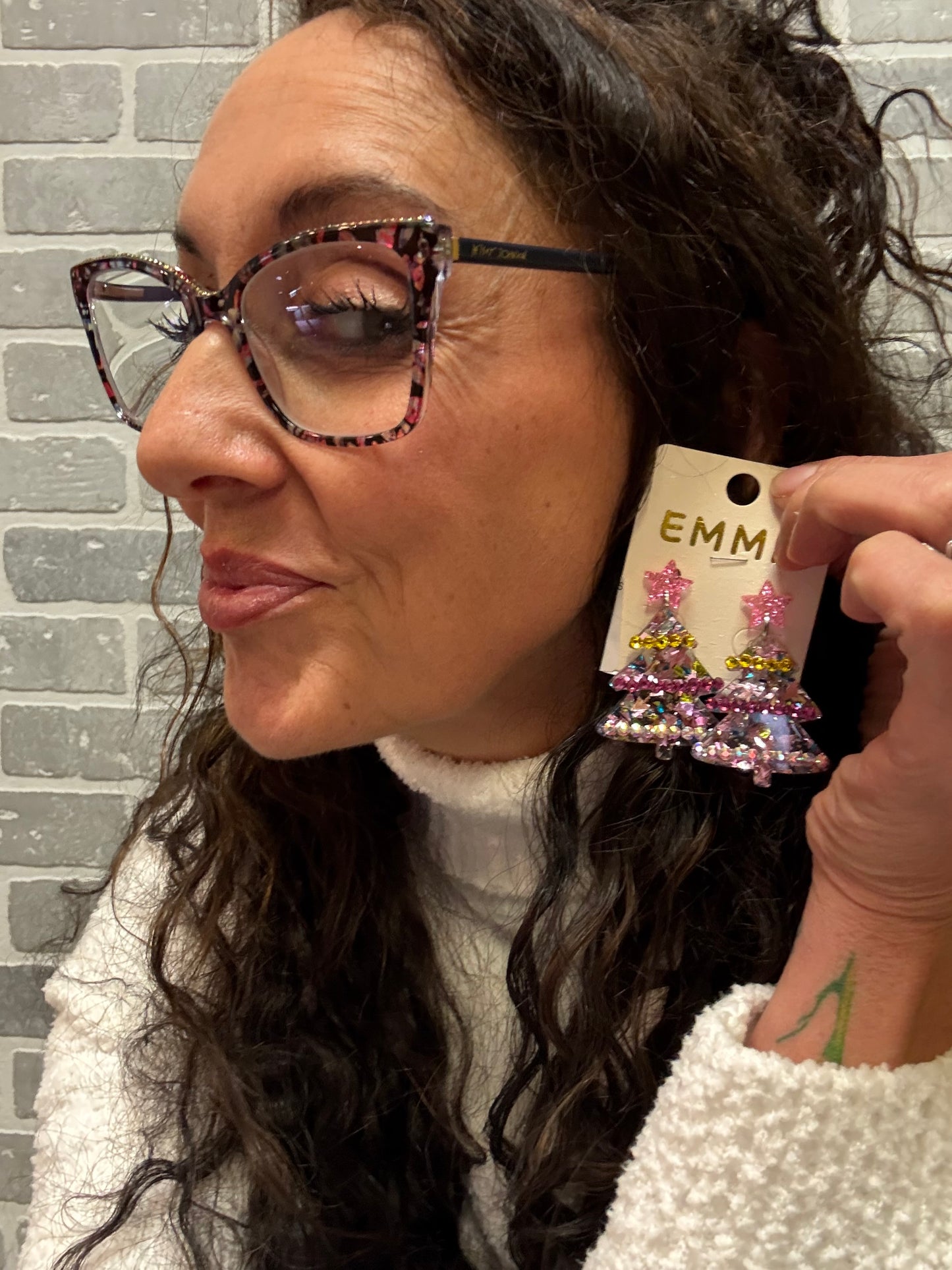 Pink Christmas Tree Earrings