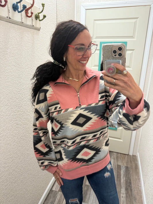 Pink Atzec Sunsets Quarter Zip Sweatshirt