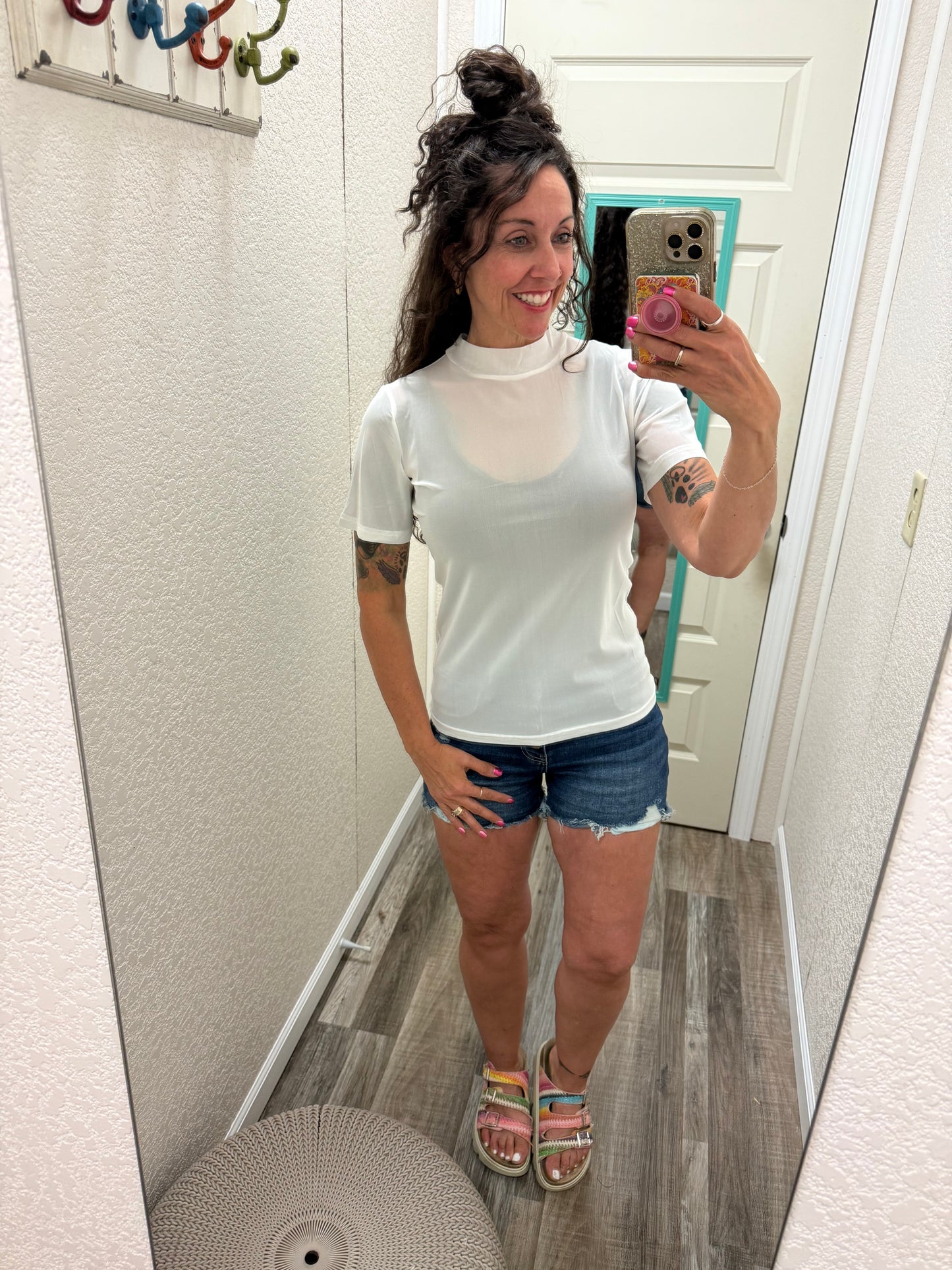 Meshed Out White Ivory Short Sleeve Top