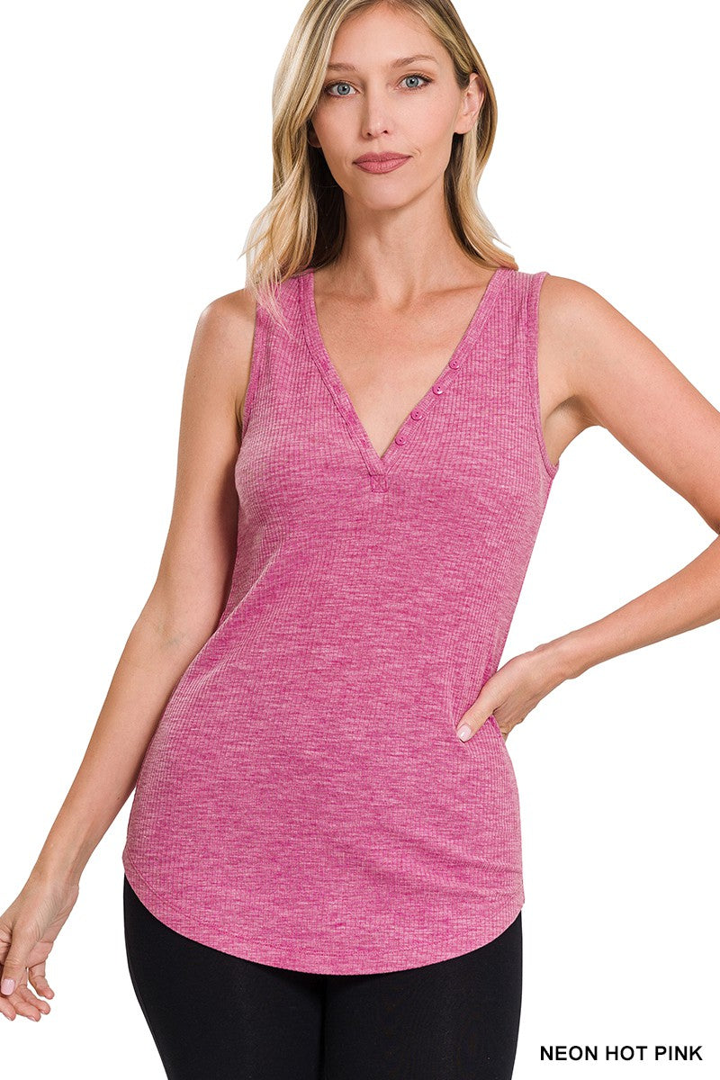 Melanie - ribbed button v-neck tank