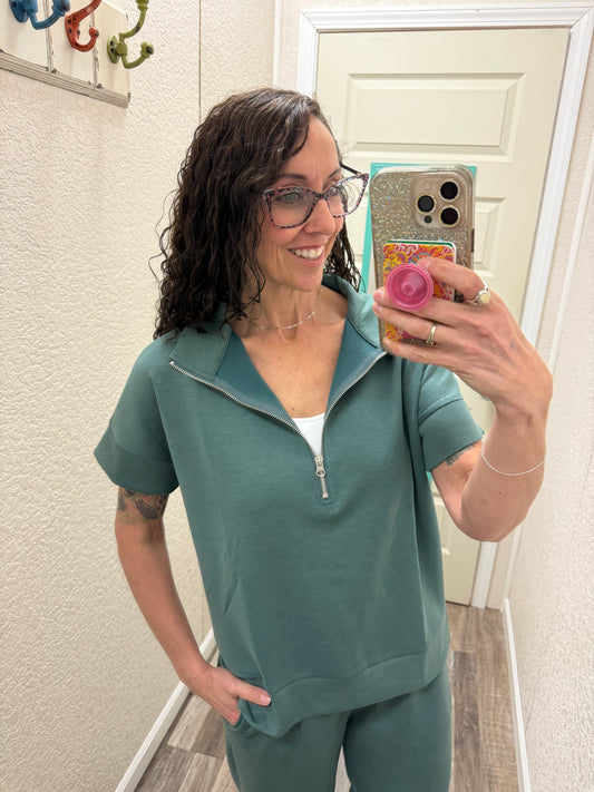 Sandie Scuba 1/2 Zip Short Sleeve Top