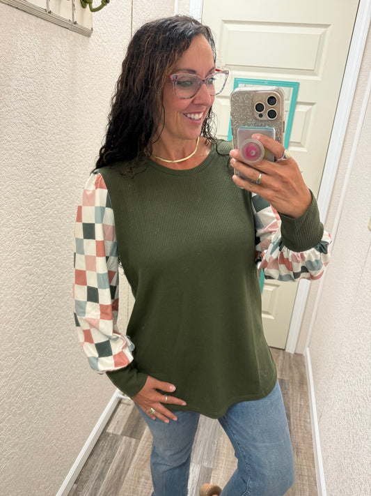 Parker Plaid Patchwork Long Sleeve Top