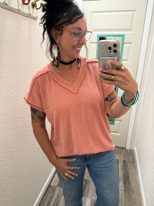 Peach Courtney Corded V neck