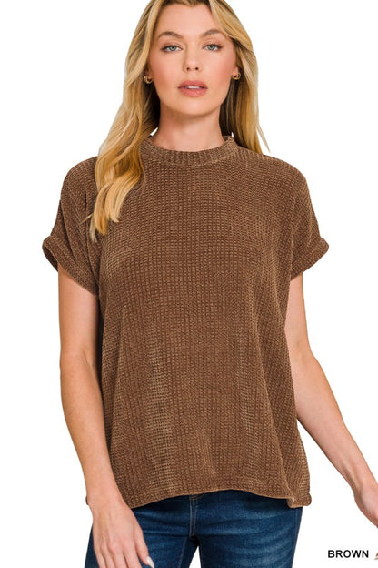 Sally Chenille Waffle Knit Cap Sleeve Top