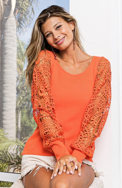 Corrie - Crochet Sleeve Knit Top