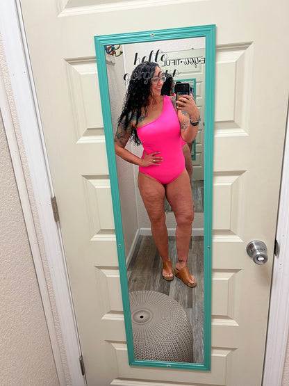 Beach Bound Ribbed One-Piece Swimsuit- Neon Pink Swimsuit