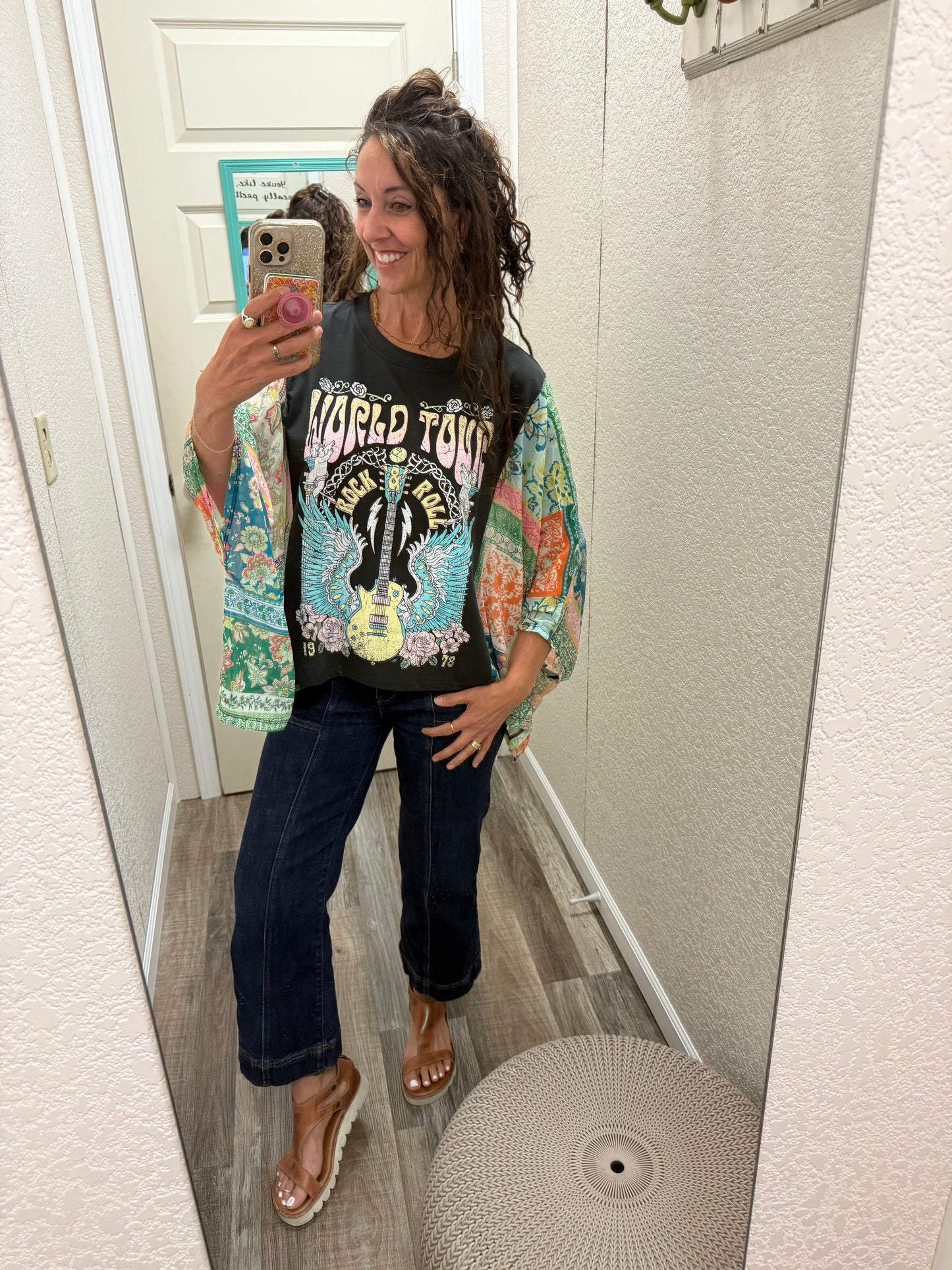 World Tour Graphic Boho Sheer Kaftan Top