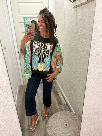 World Tour Graphic Boho Sheer Kaftan Top