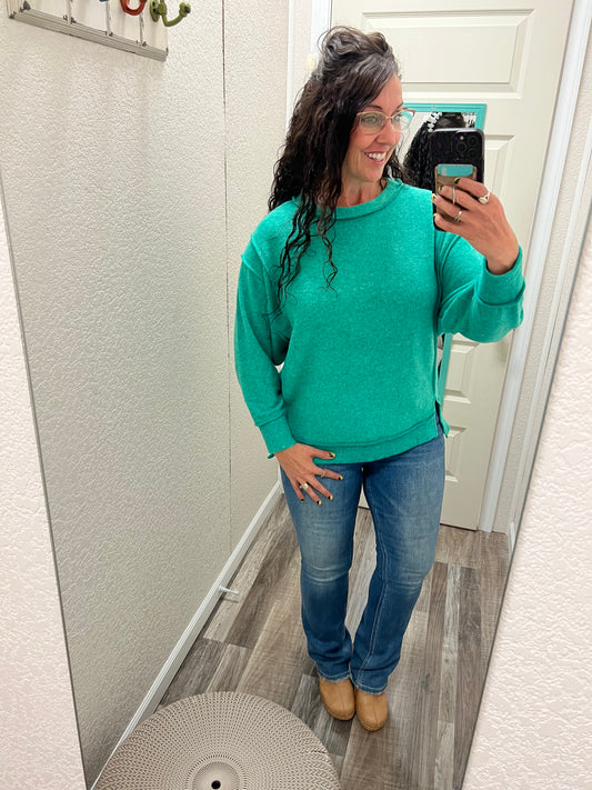 Emmy Lou - Kelly Green - Oversized Hacci Sweater Top