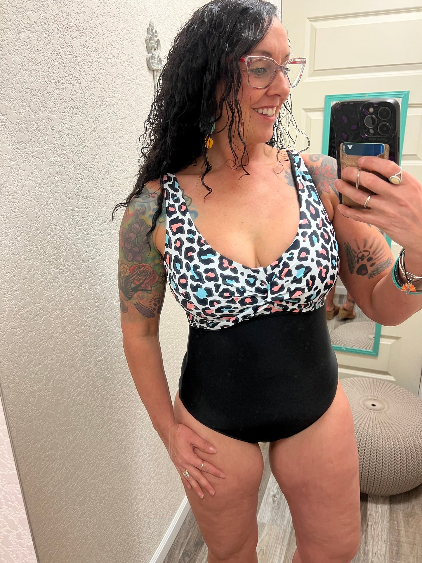 From The Shore Black & Multi Colored Leopard Swimsuit