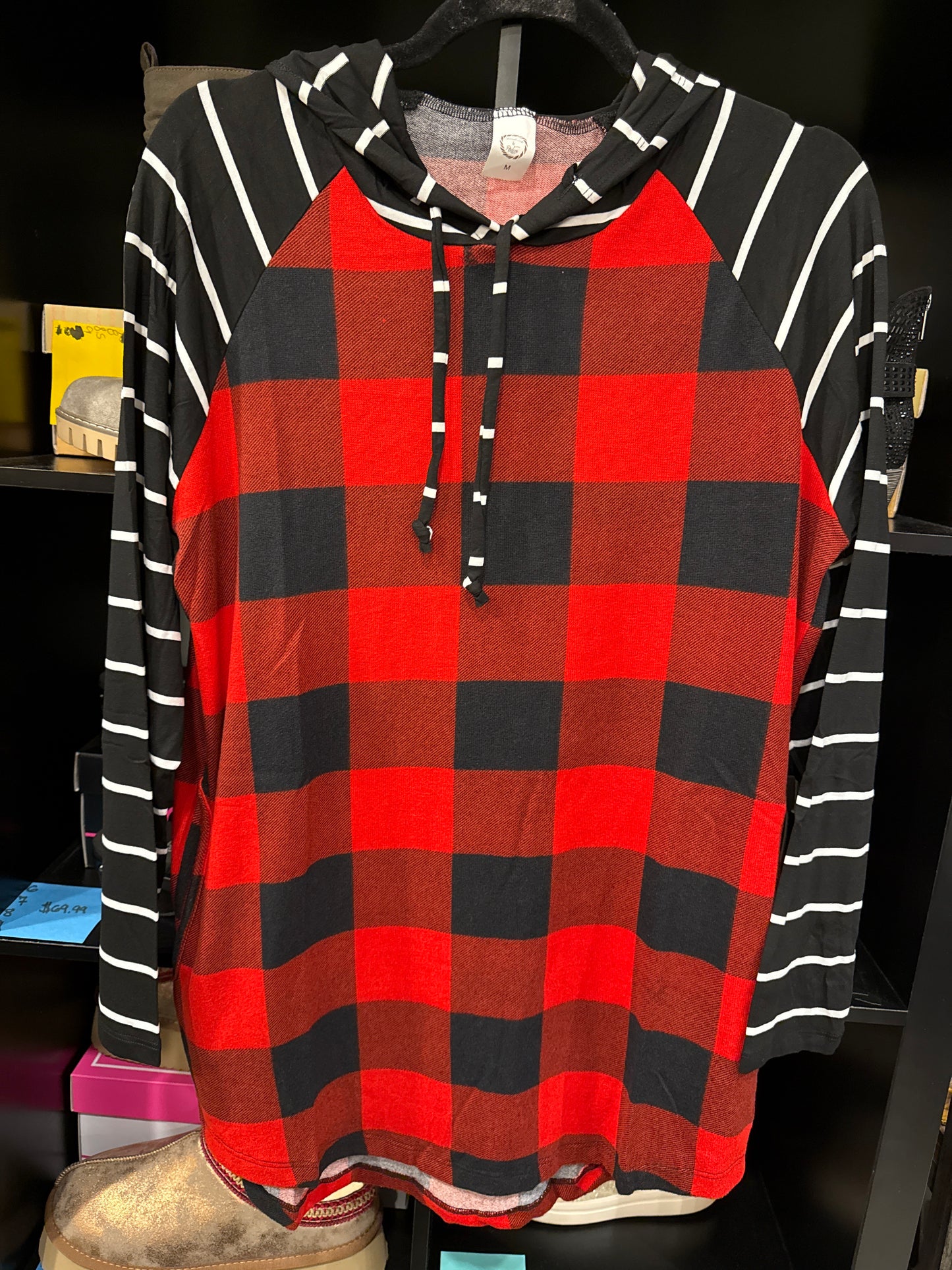 Red Buffalo Plaid Stripes Hoodie