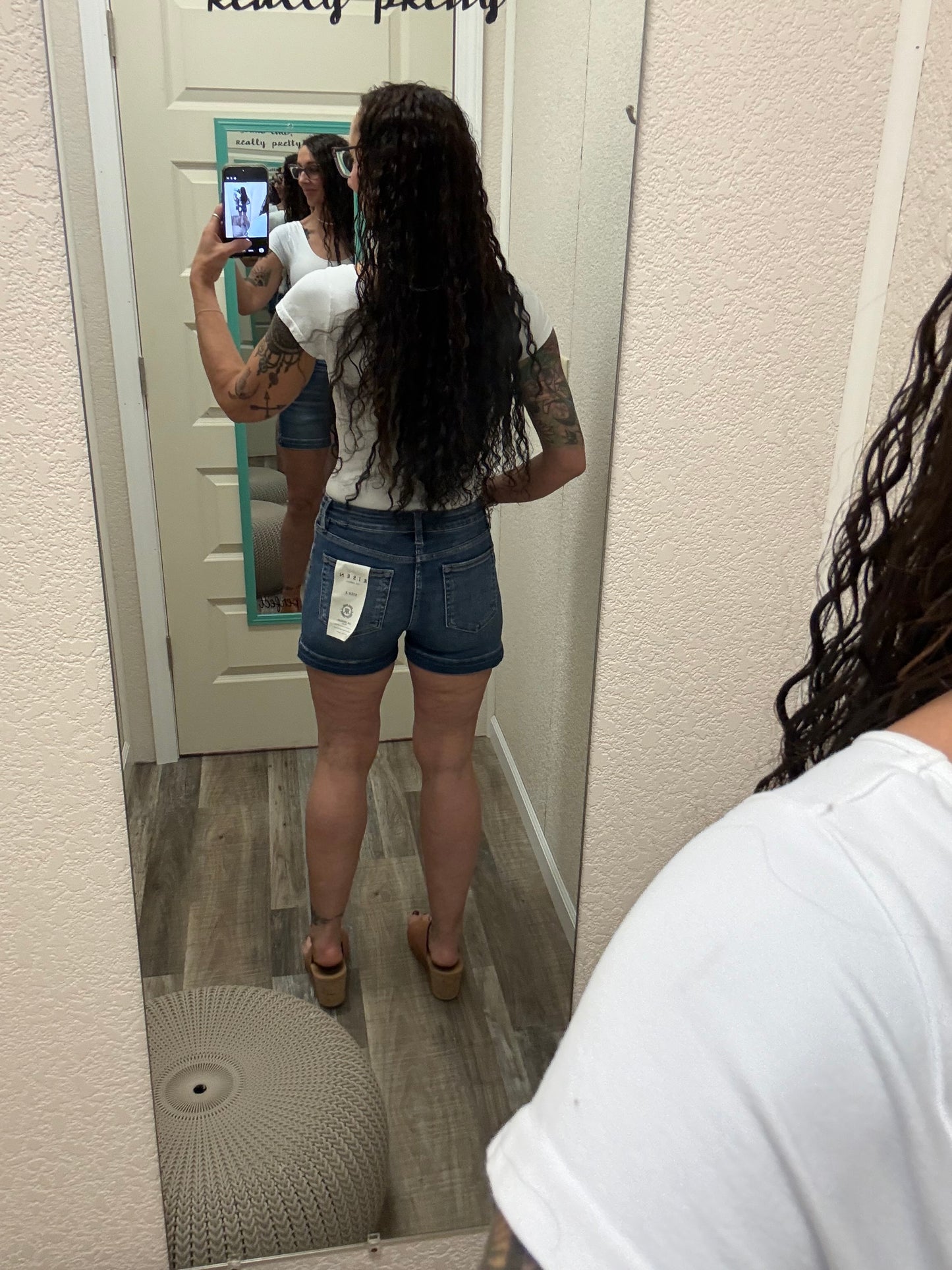 Miranda Risen dark wash Hi Rise Side Slit Shorts