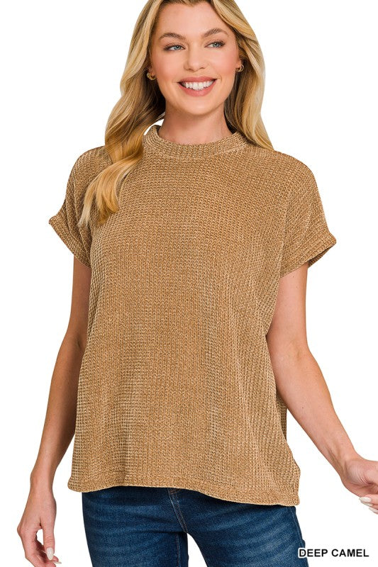 Sally Chenille Waffle Knit Cap Sleeve Top