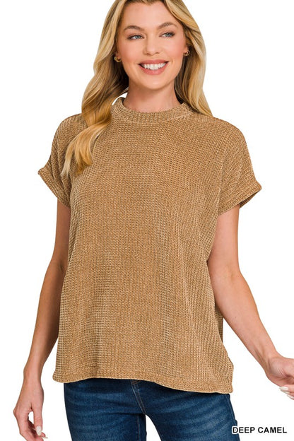 Sally Chenille Waffle Knit Cap Sleeve Top