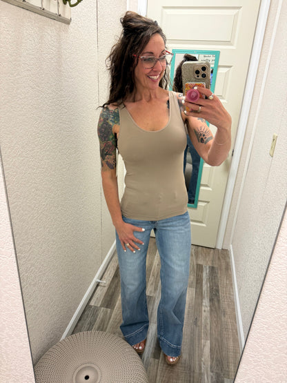 Built in Bra Reversible V or U neck Second Skin Tank - One Size