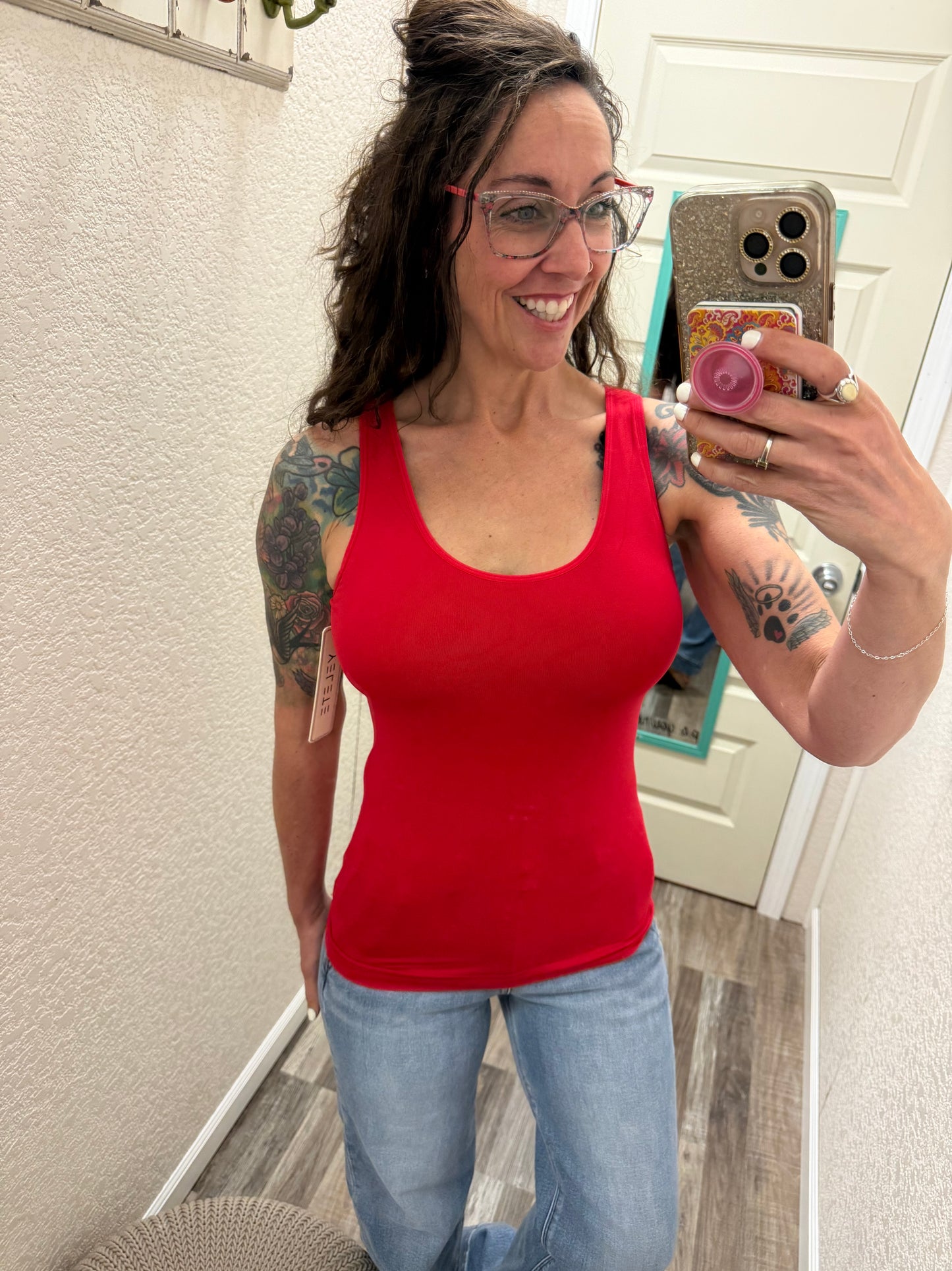 Built in Bra Reversible V or U neck Second Skin Tank - One Size